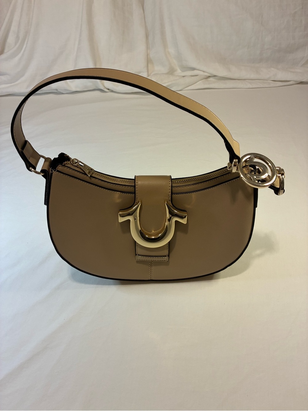 True Religion Taupe Shoulder Bag with Gold Hardware